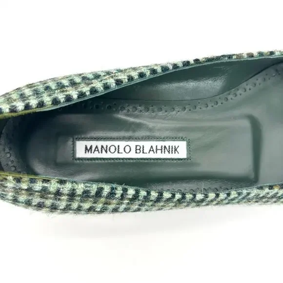 NIB Manolo Blahnik Hangisi Flat Wool Crystal Embellished Pointed Toe Shoes 37 - Picture 12 of 12